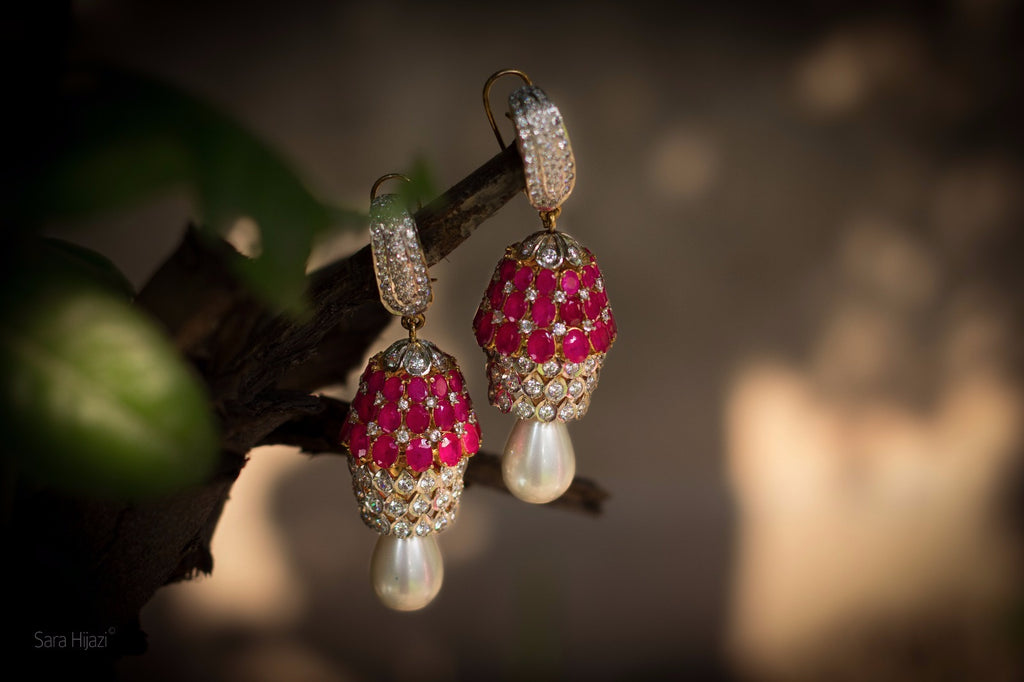 Jhumka Pink and Pearl Earrings