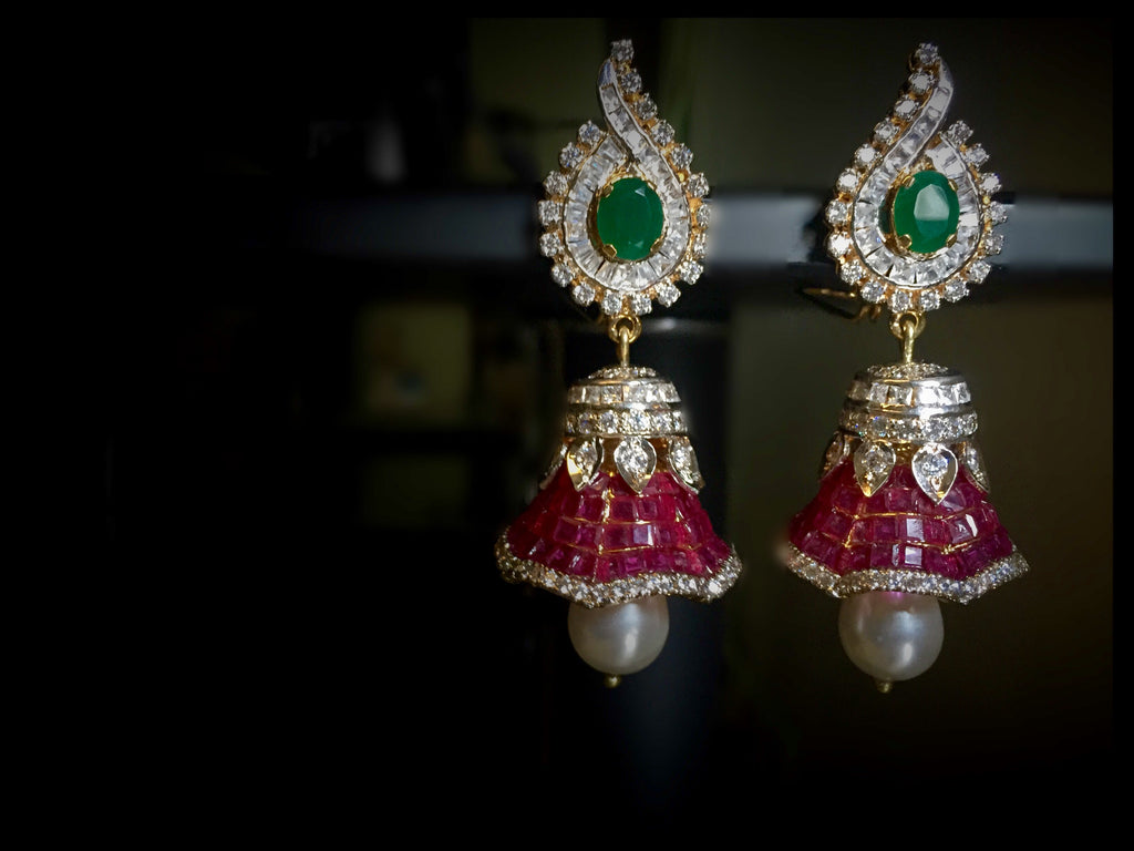 Jhumka Pink and Green Earrings